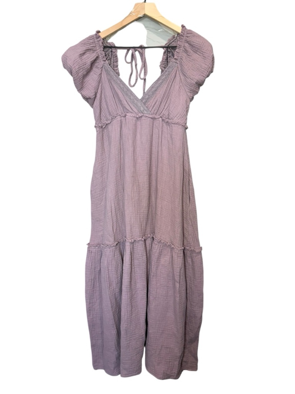 Böhme Sweetheart Maxi Dress Size S lilac open back‎ puff sleeve
